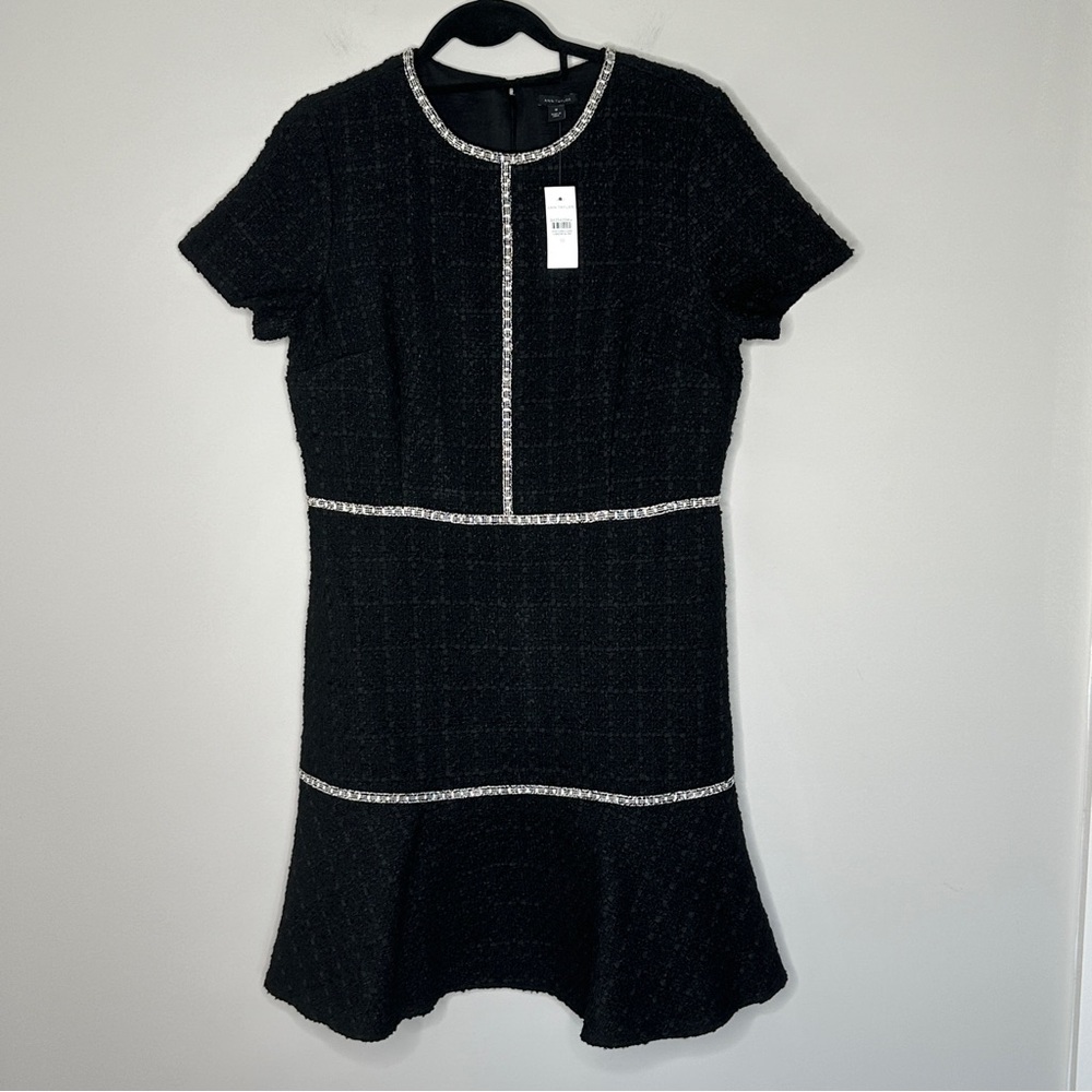 Ann Taylor Black Tweed Mini Dress with Contrast Trim - Picture 8 of 13